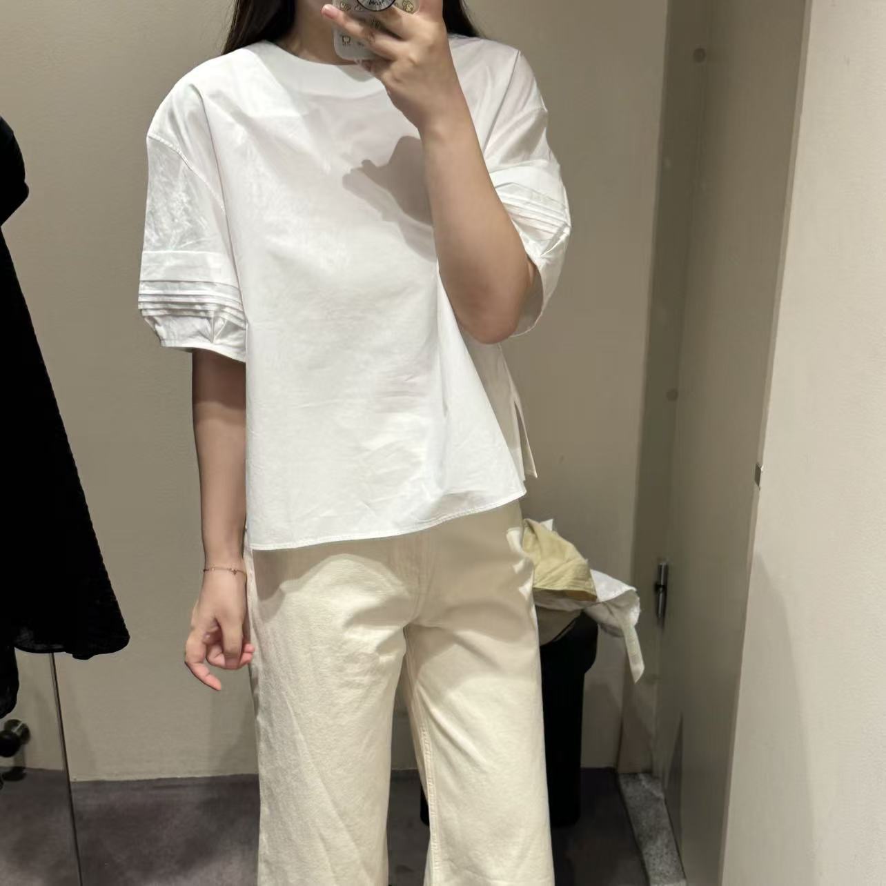 CS女装标准版型细褶棉质衬衫套头