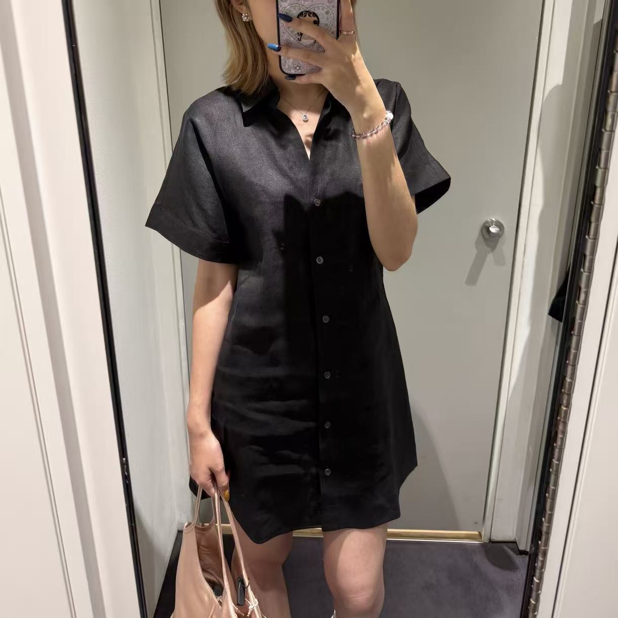 CS女装标准版型翻领亚麻短款衬衫图片