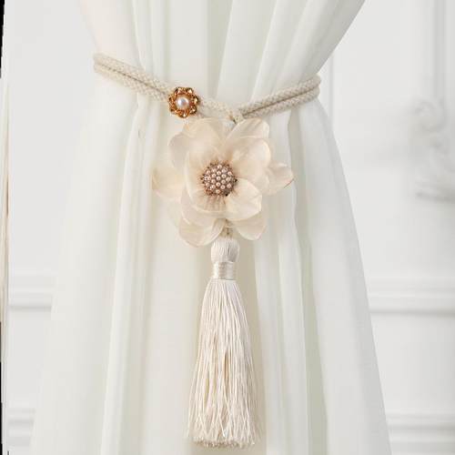 新款一对装窗帘绑带欧根纱花朵可调节绑绳家纺收纳窗帘配件绑绳