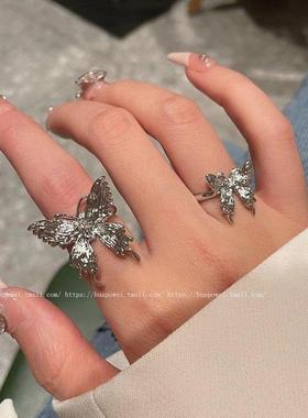 红色滴油蝴蝶戒指女ins小众设计高级感开口可调节指环个性食指戒