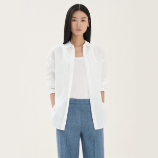 Theory 2026春夏女装  棉混纺廓形休闲Poplin白色衬衫 Q0204524