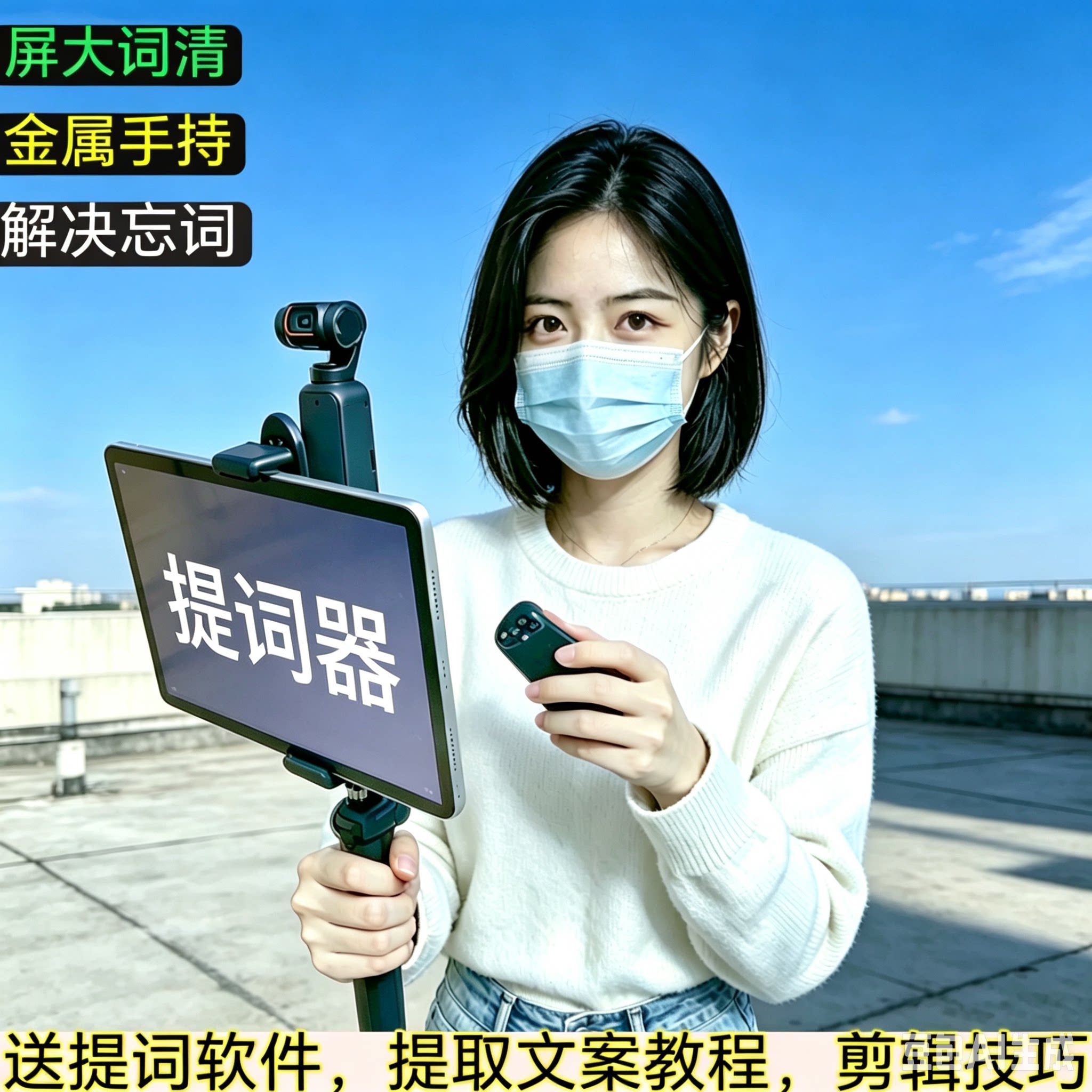 折叠屏平板提词器适用大疆pocket4拍摄口播便携手持落地架防忘词