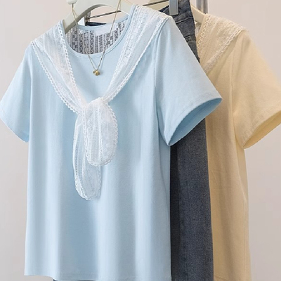 大码胖mm甜美别致披肩短袖T恤