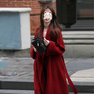 秋冬高级感独特收腰中长款 领呢子风衣女装 毛呢外套 茶歇西装 法式