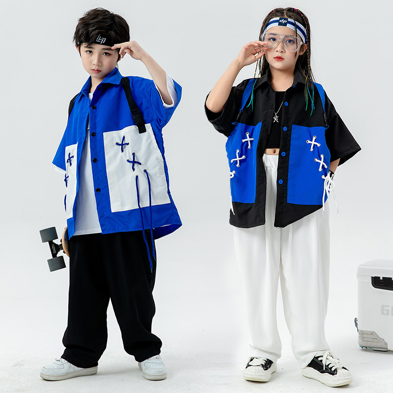街舞潮服女孩嘻哈帅气套装夏季男孩hiphop时尚架子鼓爵士舞演出服
