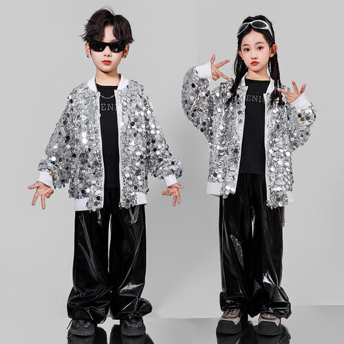 儿童嘻哈爵士舞亮片演出套装