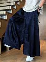 Spring and summer men's Hanfu trousers, ice silk jacquard dragon pattern casual wide-leg pants, retro Chinese style loose wide-leg pants thumbnail 3