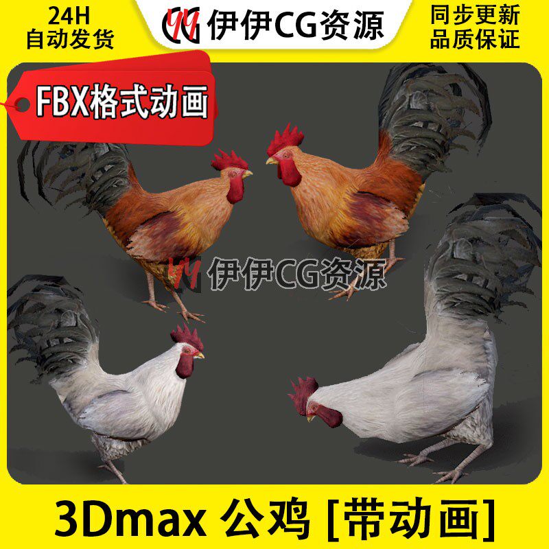 3d模型3dmax动物模型公鸡母鸡家禽fbx动画文件chicken鸡子大公鸡