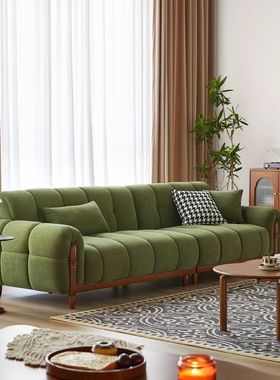 然一亩绿色布艺沙发雪尼尔法式中古客厅直排复古可拆洗高靠背云漫