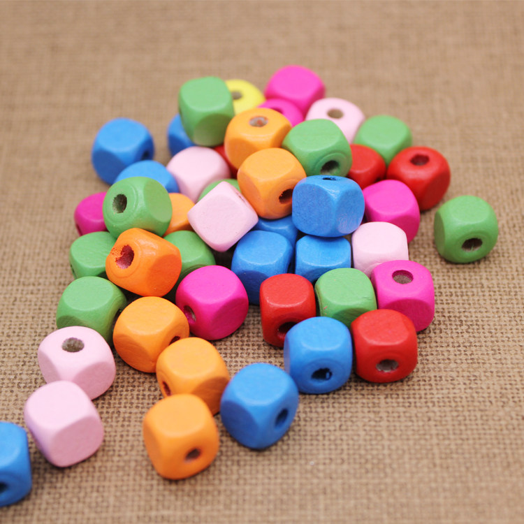 diy手工串珠编织材料配件8*8mm彩色方形木珠方块木珠散珠儿童珠子