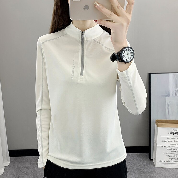 速干长袖t恤女立领瑜伽服夏季透气弹力上衣户外跑步快干运动衣服