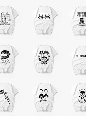 Fall out boy欧美简约短袖T恤男 FOB夏季休闲纯棉短袖乐队组合T恤