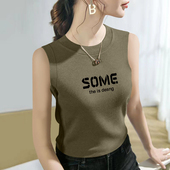 无袖 ins背心 休闲大码 t恤女2024新款 莫代尔棉圆领印花洋气吊带夏季