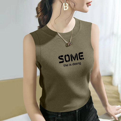 无袖t恤女2024新款莫代尔棉圆领印花洋气吊带夏季休闲大码ins背心