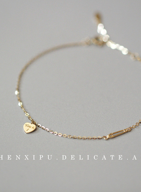 925纯银镀金手链女英文爱心