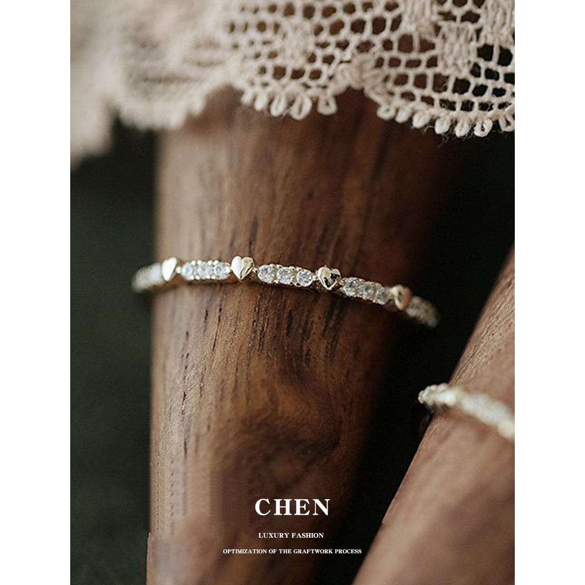 925纯银镀14K金戒指女小众设计日韩简约时尚个性爱心镶钻百搭指环