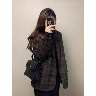 高级感格子呢子大衣女2025秋冬季新款毛呢外套冬天短款好看韩系