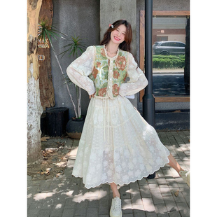 超好看提花马甲连衣裙套装女2026春天新款法式设计感仙女裙两件套