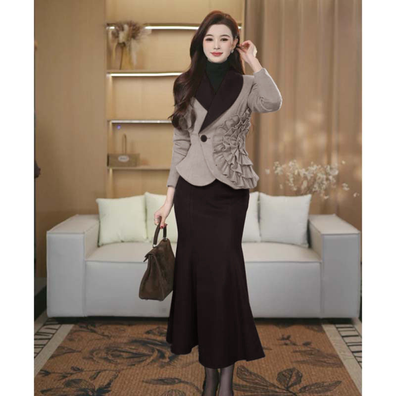 高级感气质西装领外套半身裙两件套时尚百搭减龄韩版轻熟风套装裙