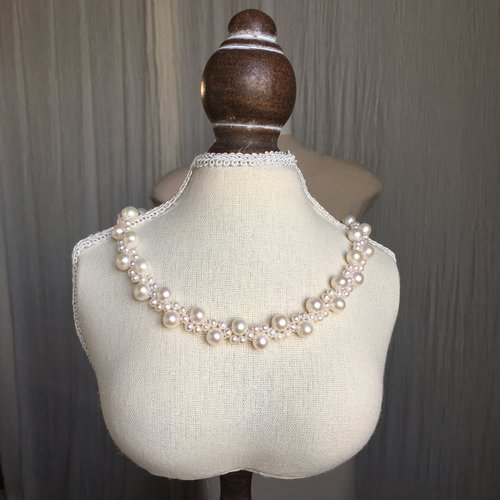 天然珍珠编织颈链锁骨链蕾丝优雅