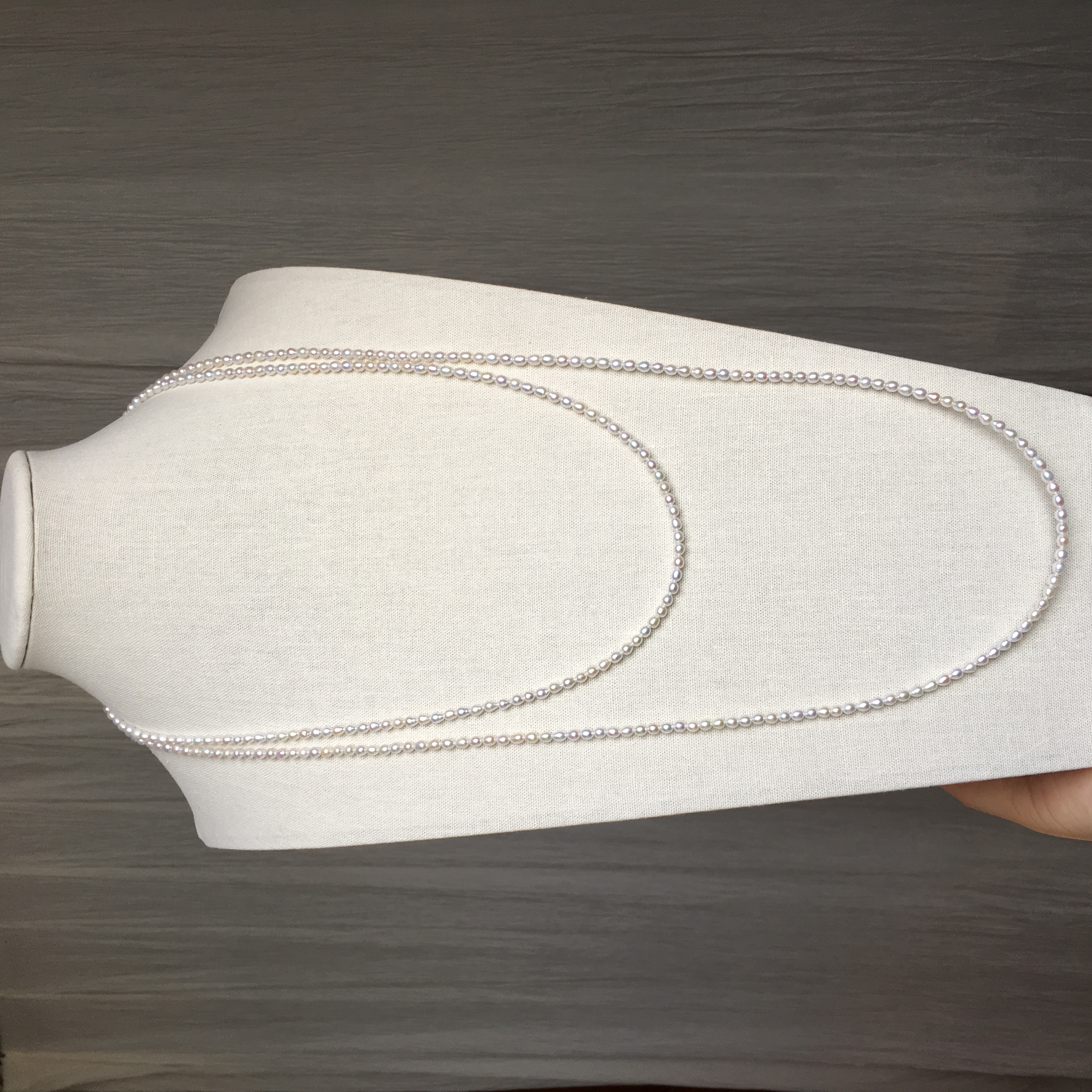 3-4mm强光小米珠毛衣链天然珍珠