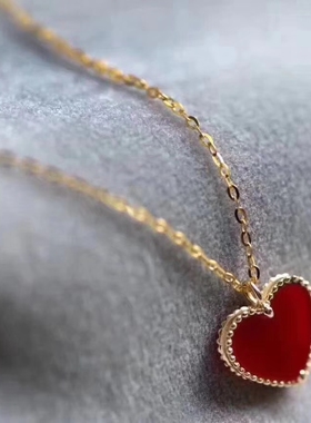 项链红玛瑙桃心吊坠女款18K金