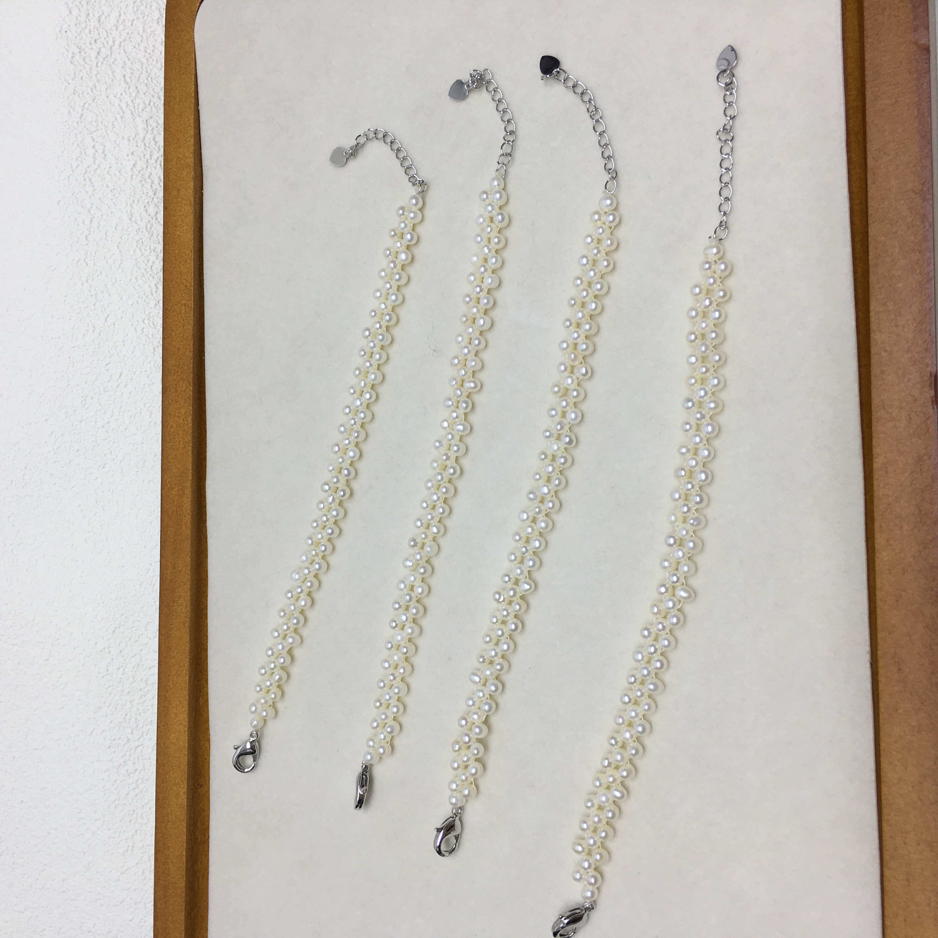 3-4mm小珍珠编织手链天然珍珠手链送女友礼物手镯闺蜜多珠手饰