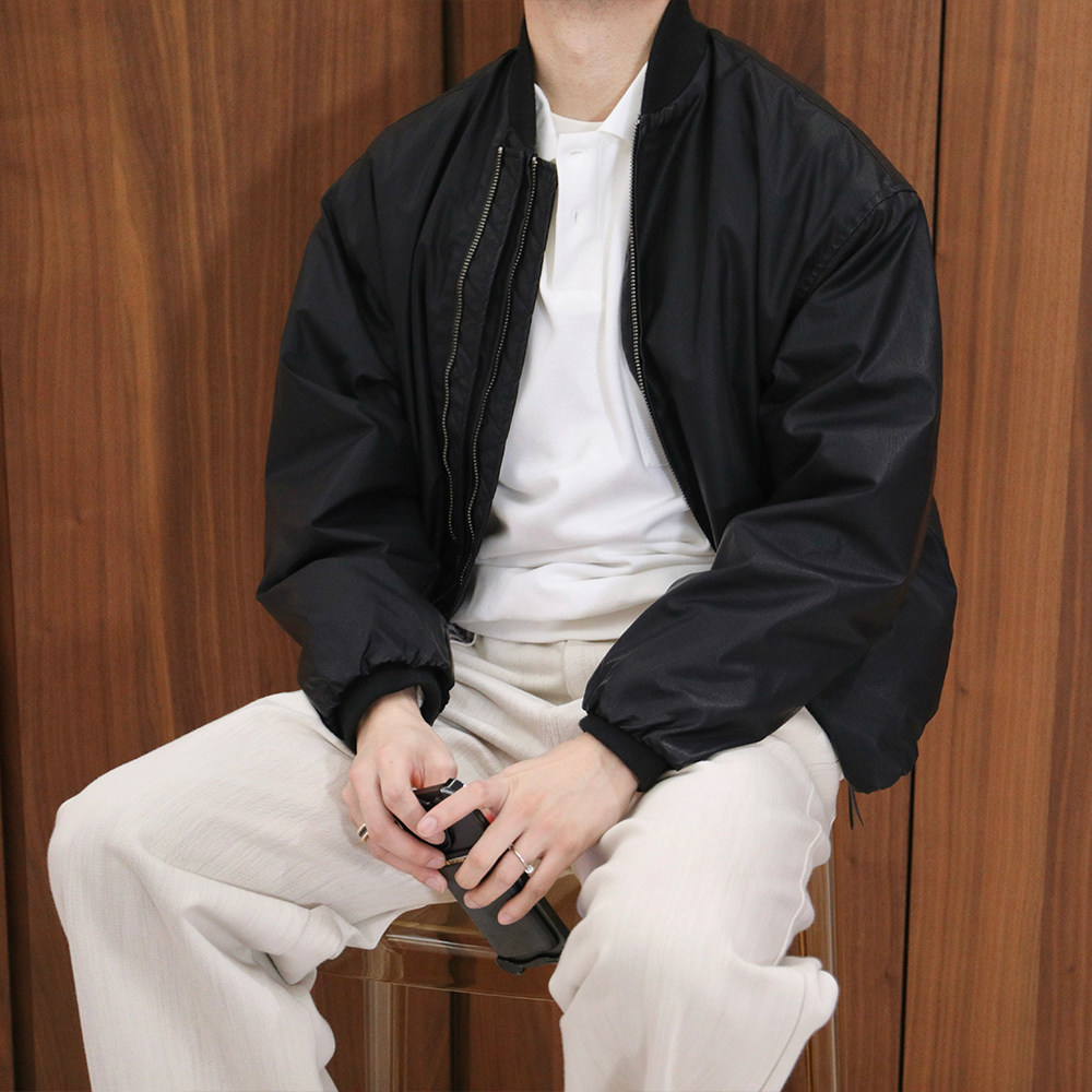 Extfine冬极简高级感黑色棒球领双拉链设计感皮衣夹克棉服外套男