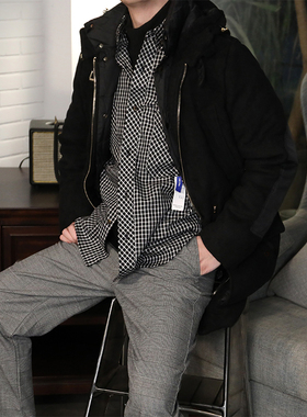 捡漏断码福利冬季新款毛呢拼接白鸭绒加厚保暖羽绒服男外套中长款