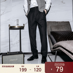 福利秋冬新款 男百搭锥形休闲裤 修身 长裤 黑色羊毛小脚西裤 捡漏冬季
