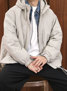 Extfine冬季美式工装简约连帽机能羽绒服风衣夹克外套男宽松保暖