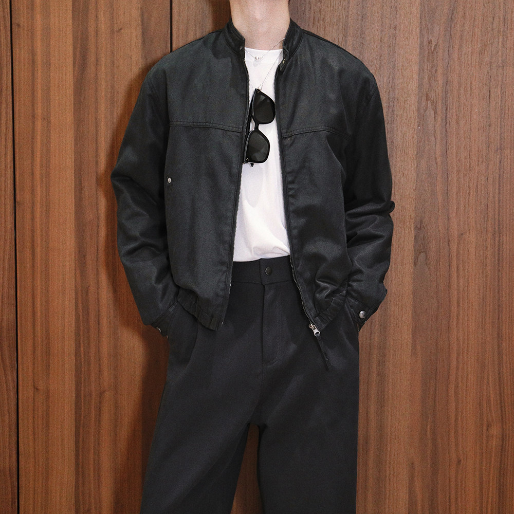 Extfine秋季痞帅复古老炮仿皮立领机车做旧夹克外套男高级感宽松