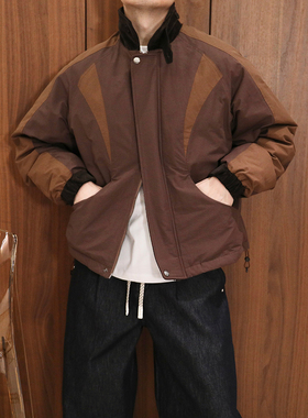 Extfine冬复古拼色设计感风衣90白鸭绒夹克外套男羽绒服宽松保暖