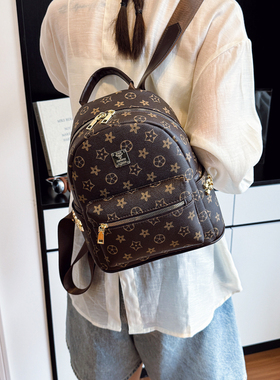 双肩包女2026韩版新款潮时尚简约百搭书包旅行包学生复古印花包包