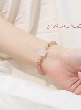 天然草莓晶手链白玛瑙月光石手串