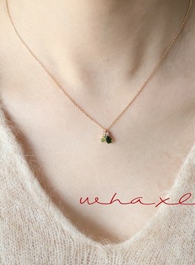 圣诞结| Whaxle 轻奢精致镶嵌橄榄石透辉石锁骨链圣诞项链