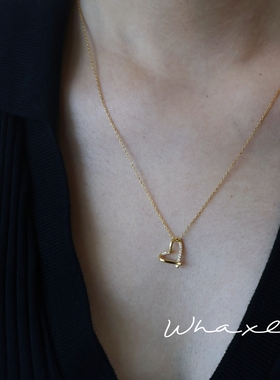 镂空心 | Whaxle  立体镂空镶钻爱心吊坠气质镀14K金项链锁骨链