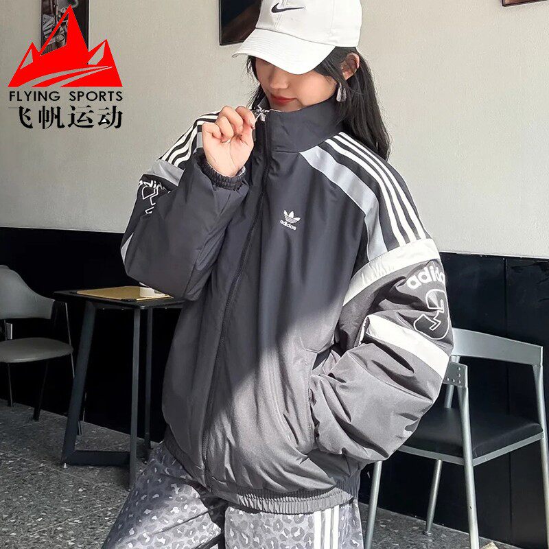 阿迪达斯三叶草外套男2025冬季复古宽松双面穿梭织运动棉服KC0093