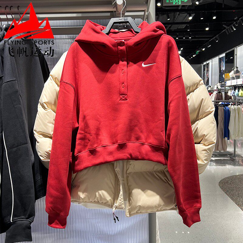 Nike耐克女卫衣2026春新款加绒运动休闲红色连帽套头衫IF0259-613