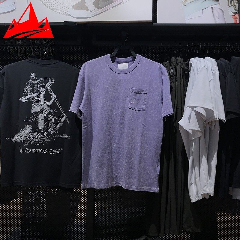 耐克男装2025夏季款复古水洗纯棉口袋休闲运动短袖T恤 HJ0777-527