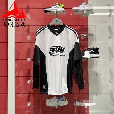 阿迪达斯三叶草女装2025夏时尚撞色T恤蕾丝长袖V领运动球衣KD2297