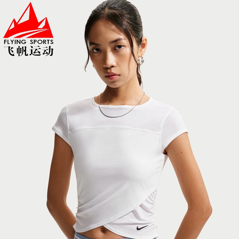 耐克女装2026秋新款时尚交叉短款圆领休闲运动短袖T恤 IV5006-100