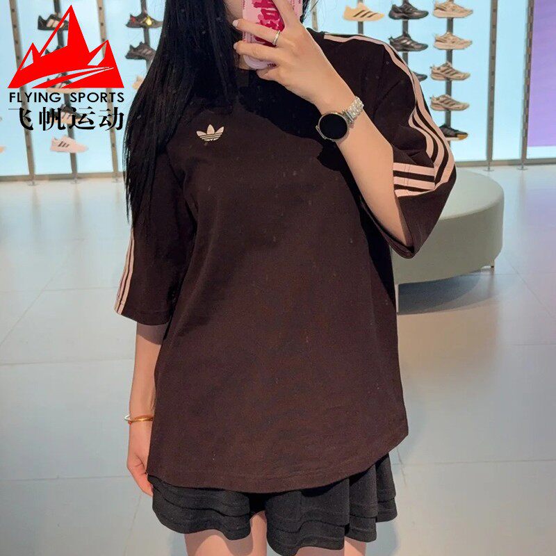 阿迪达斯三叶草男装2026夏复古宽松三条纹纯棉休闲短袖T恤 KG6333 - 实物图