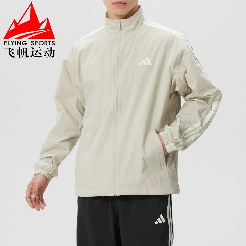 阿迪达斯男装2026春款三条纹梭织加绒宽松运动立领夹克外套KR2518