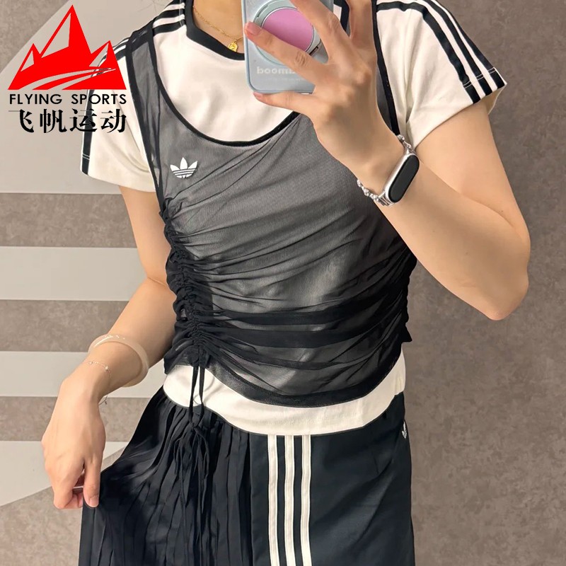 阿迪达斯三叶草女装2026秋假两件柔软修身休闲运动短袖T恤 LF2341