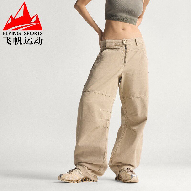 阿迪达斯三叶草女裤2026春款纯棉三条纹宽松阔腿休闲运动裤KC8892