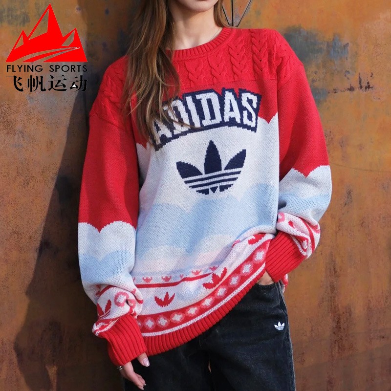 阿迪达斯三叶草男女毛衣2025春复古羊毛宽松圆领运动套头衫JL8367