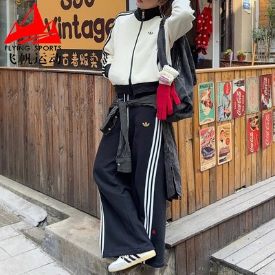 阿迪达斯三叶草女裤2025蛇年新款宽松阔腿裤直筒休闲运动裤JL8436