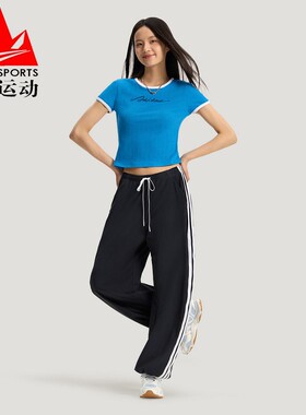 阿迪达斯女裤2026秋三条纹宽松可束脚防晒休闲运动裤香蕉裤KX6695