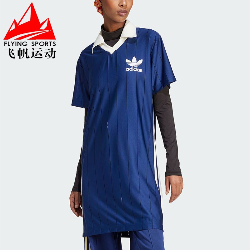 阿迪达斯三叶草女子2024夏季款时尚宽松翻领短袖POLO连衣裙IR7467